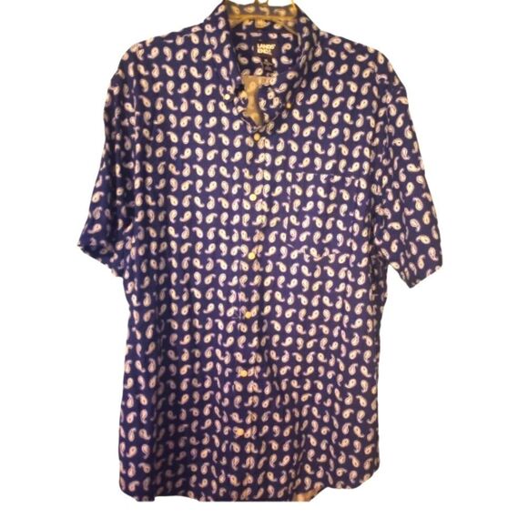 - Land's End paisley print short sleeve button down with front pocket - Picture 1 of 6